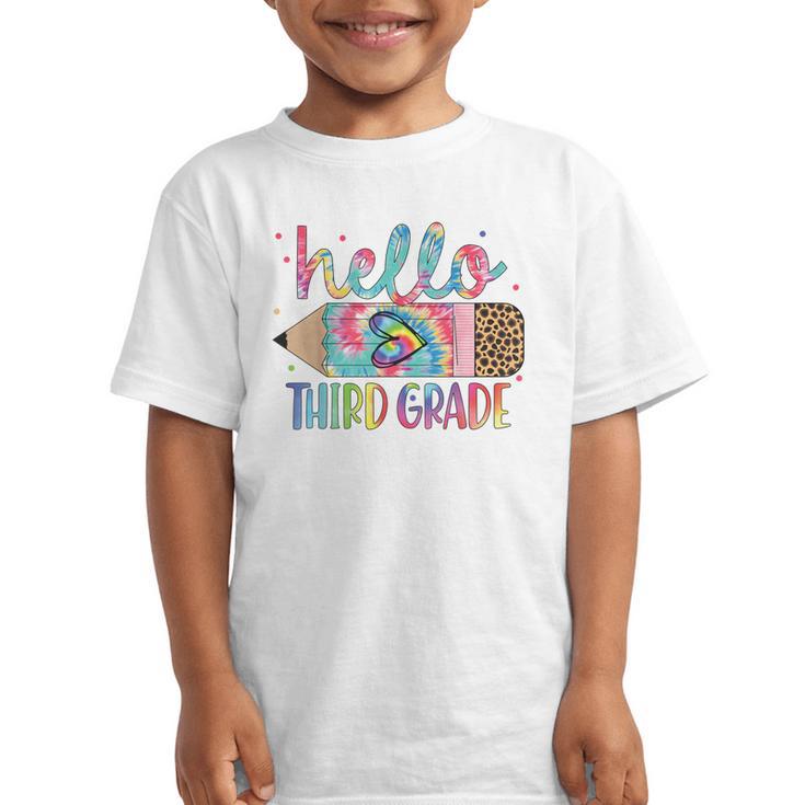 Hello Third Grade Pencil Tie Dye Back To School 3rd Grade Graphic Kid T-Shirt