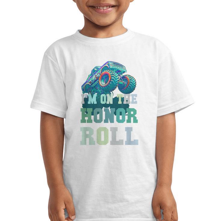 Kids I'M ON HONOR ROLL Monster Trucks Back To School Bruh Graphic Kid T-Shirt