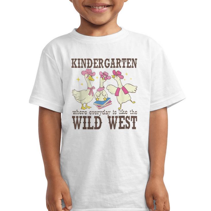 Kindergarten Wild West Goose Cowboy Goose Back To School Graphic Kid T-Shirt