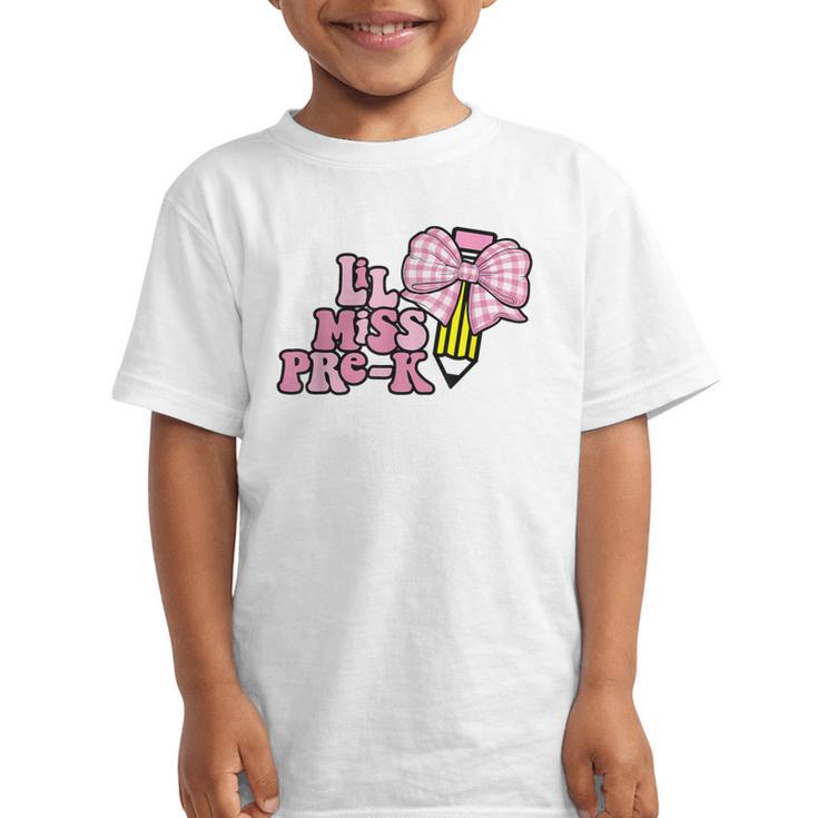 LiL Miss Pre-K Back To School Girls Coquette Bow First Day Graphic Kid T-Shirt
