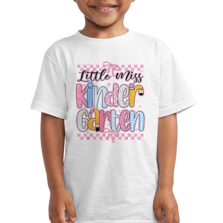 Little Miss Kindergarten Back To School Girls Coquette Bow Graphic Kid T-Shirt