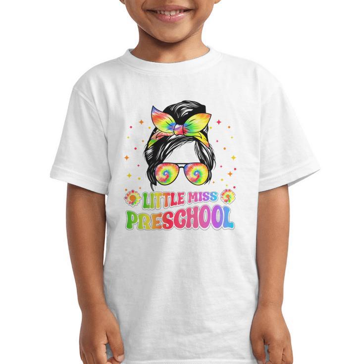 Little Miss Preschool Messy Bun Tie Dye Back To School Girls Graphic Kid T-Shirt