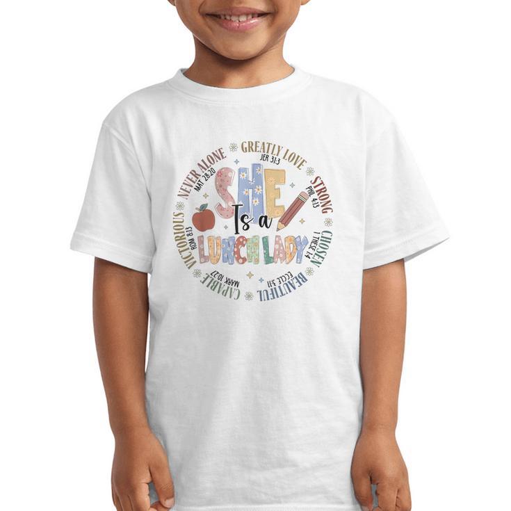 Lunch Lady God Says Bible Verse Christian Back To School Graphic Kid T-Shirt