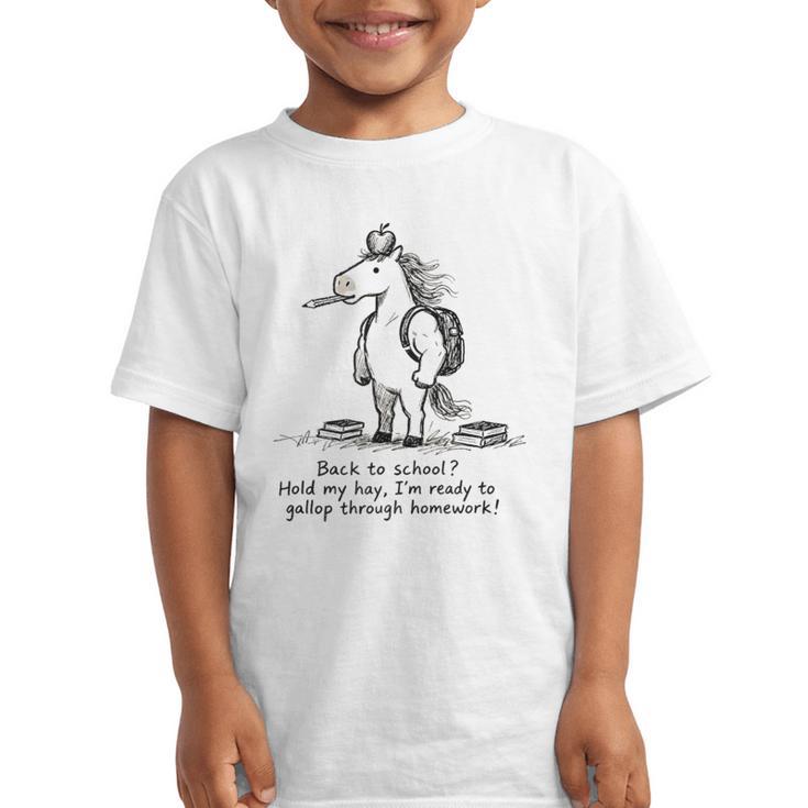 Naive Horse Doodle Back To School Gallop Homework Art Graphic Kid T-Shirt