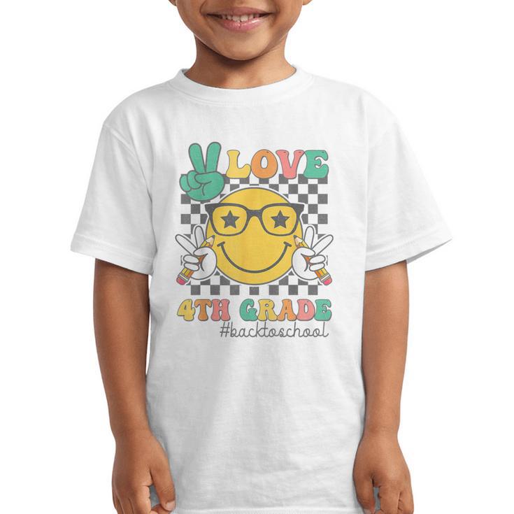 Peace Love 4th Grade Cute Smile Face Back To School Girls Graphic Kid T-Shirt