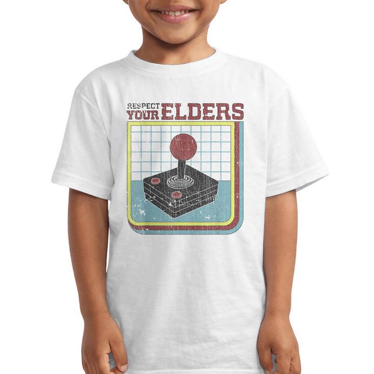 Respect Your Elders Retro Gamer Joystick Back To School Graphic Kid T-Shirt