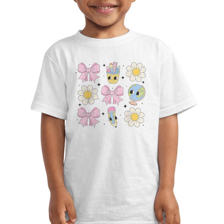 Retro Groovy Back To School Coquette First Day Of School Graphic Kid T-Shirt