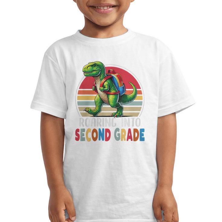 Roaring Into Second Grade T-Rex Back To School 2nd Grade Premium Tri-Blend Graphic Kid T-Shirt