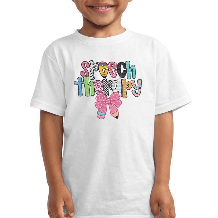 Women Speech Therapy Coquette Bow Pencil Back To School SLP Graphic Kid T-Shirt