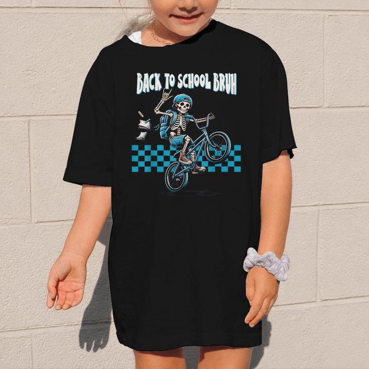 Back To School Bruh Boy Skeleton Riding On a BMX Bike Graphic Kid T-Shirt