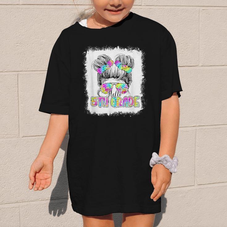 Back To School Hello 5th Grade Cute Messy Bun Tie Dye Girls Graphic Kid T-Shirt