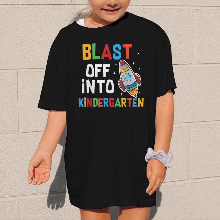 Blast Off Into Kindergarten Back To School Rocket Graphic Kid T-Shirt Blast Off Into Kindergarten Back To School Rocket Graphic Kid T-Shirt