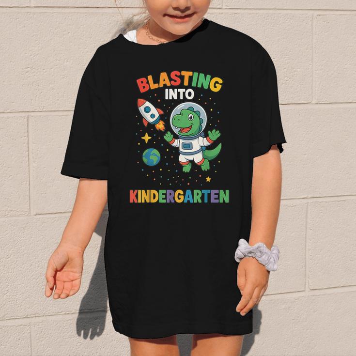 Blasting Into Kindergarten Dinosaur Astronaut Back To School Graphic Kid T-Shirt