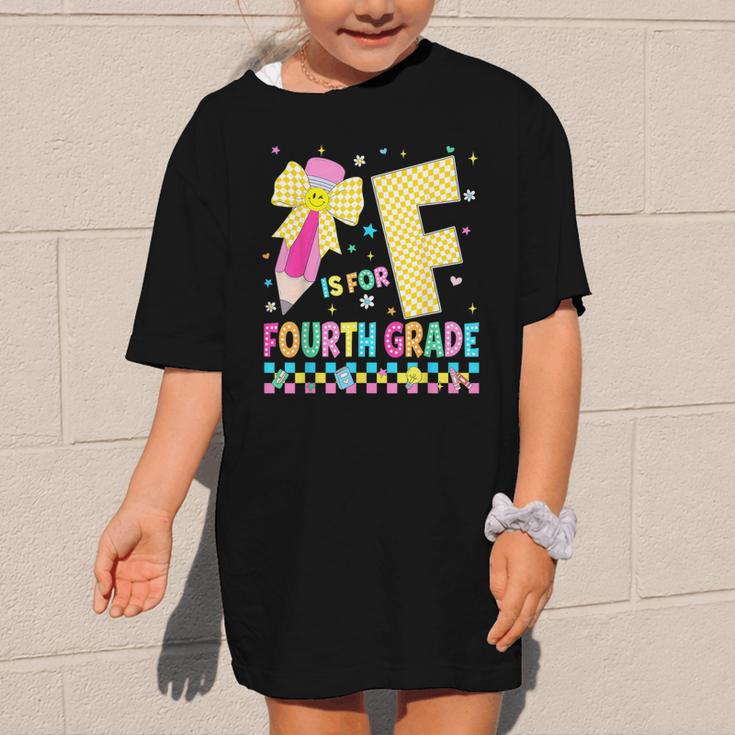 F Is For Fourth Grade Back To School Pencil Bow 4th Grade Graphic Kid T-Shirt