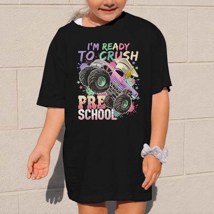 Girls Monster Trucks Ready To Crush Preschool Back To School Graphic Kid T-Shirt
