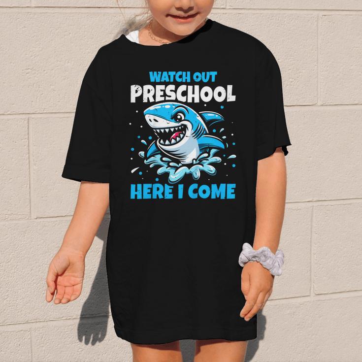 Kids Back To School Watch Out Preschool Here I Come Shark Boys Graphic Kid T-Shirt