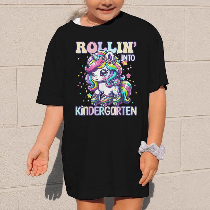 Kindergarten Back To School First Day Girls Rollin Unicorn Graphic Kid T-Shirt