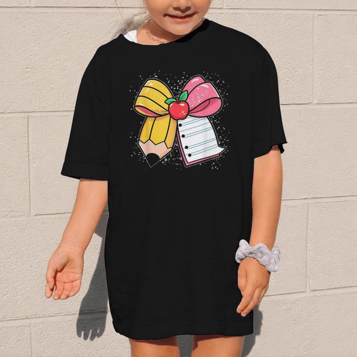 Pencil Coquette Bow Happy First Day Of School Back To School Graphic Kid T-Shirt Pencil Coquette Bow Happy First Day Of School Back To School Graphic Kid T-Shirt