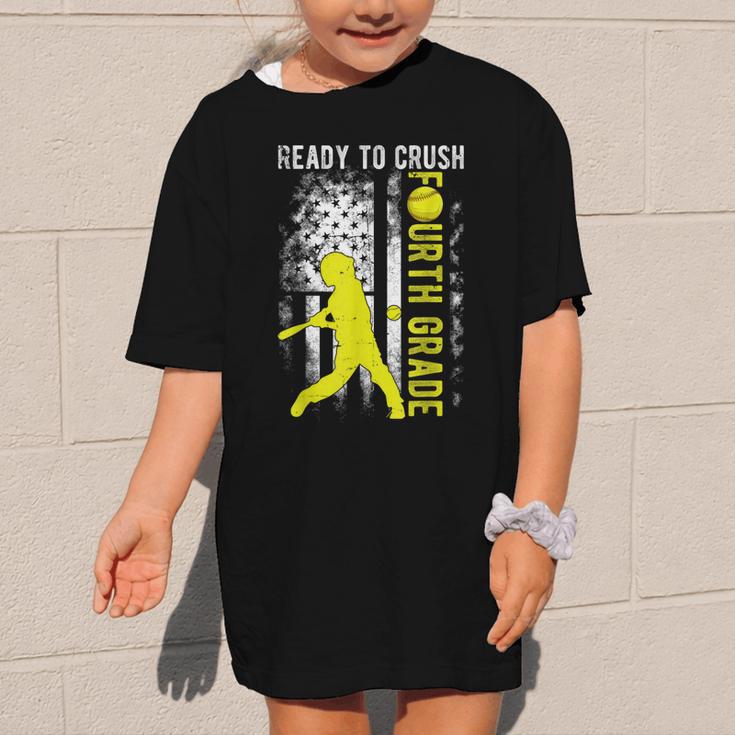 Ready To Crush Fourth Grade Softball USA Flag Back To School Graphic Kid T-Shirt
