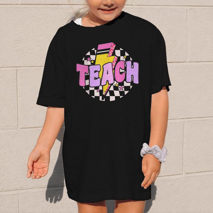 Retro Checkered Teach Pencil Lightning Back To School Graphic Kid T-Shirt