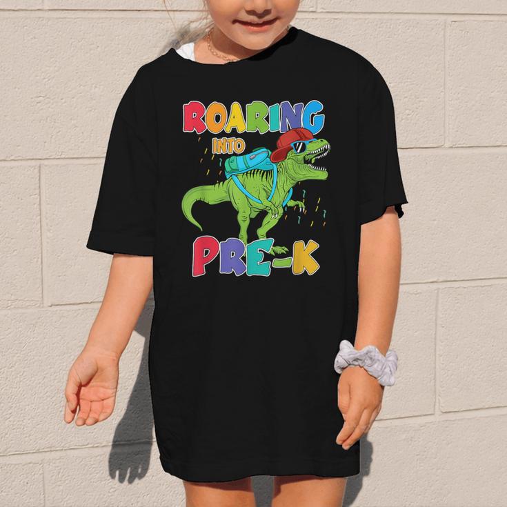 Roaring Into Pre-K Preschool Dinosaur Back To School Graphic Kid T-Shirt Roaring Into Pre-K Preschool Dinosaur Back To School Graphic Kid T-Shirt