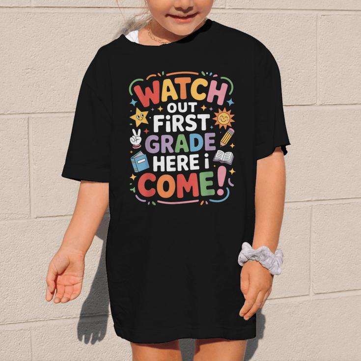 Watch Out First Grade Here I Come Back To School Learner Graphic Kid T-Shirt
