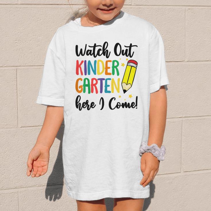 Back To School Kids Watch Out Kindergarten Here I Come Graphic Kid T-Shirt Back To School Kids Watch Out Kindergarten Here I Come Graphic Kid T-Shirt