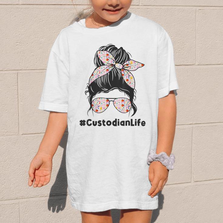 Custodian Life Messy Bun Hair Glasses Leopard Back To School Graphic Kid T-Shirt Custodian Life Messy Bun Hair Glasses Leopard Back To School Graphic Kid T-Shirt