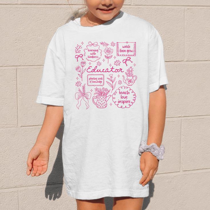 Educator Love Inspire Teach Pink Bow Back To School Graphic Kid T-Shirt Educator Love Inspire Teach Pink Bow Back To School Graphic Kid T-Shirt