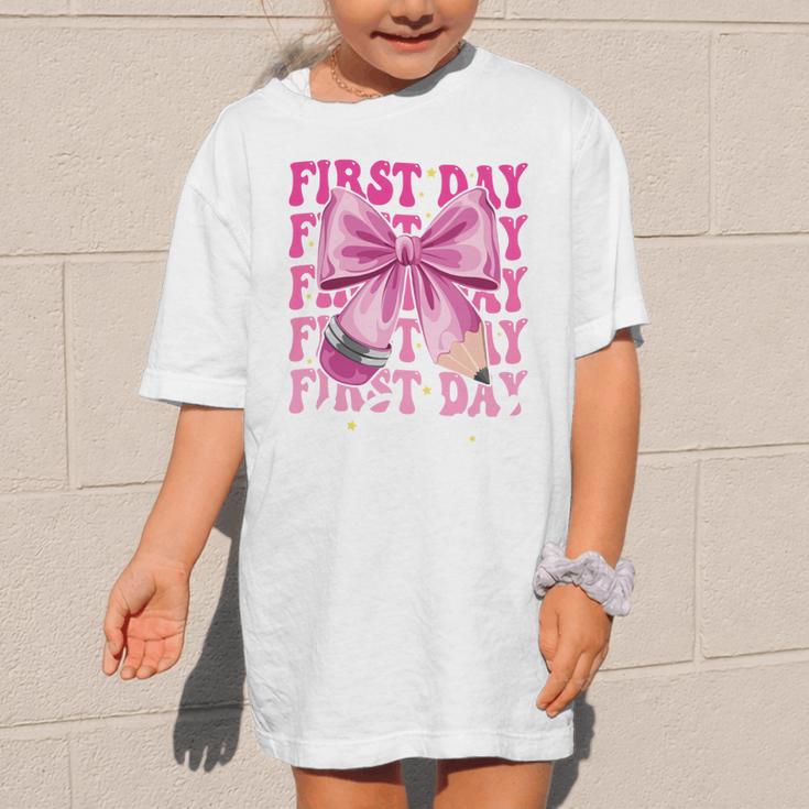 First Day Of School Girls Coquette Bow Back To School Performance Graphic Kid T-Shirt First Day Of School Girls Coquette Bow Back To School Performance Graphic Kid T-Shirt