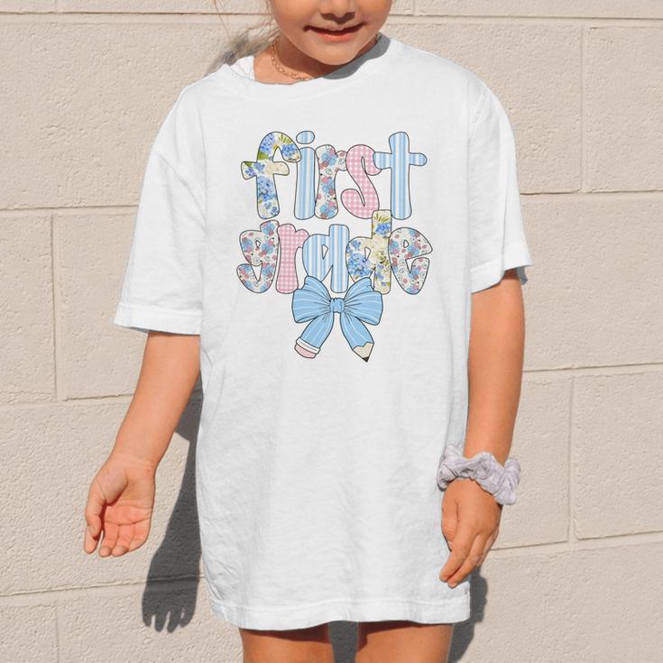 First Grade Coquette Bow Pencil First Day Back To School Performance Graphic Kid T-Shirt First Grade Coquette Bow Pencil First Day Back To School Performance Graphic Kid T-Shirt