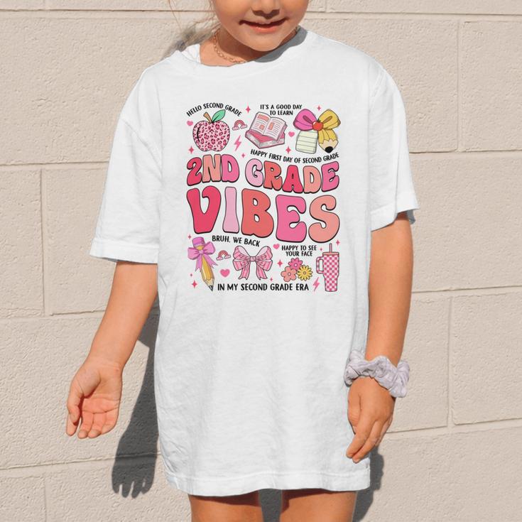 Girls 2nd Grade Vibes Coquette Pink Bow Back To School Graphic Kid T-Shirt