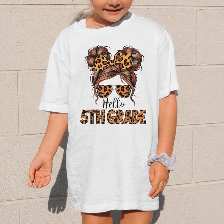 Hello 5th Grade Messy Hair Bun Girl Back To School First Day Graphic Kid T-Shirt Hello 5th Grade Messy Hair Bun Girl Back To School First Day Graphic Kid T-Shirt