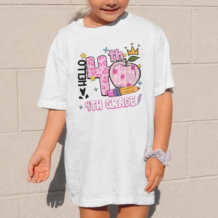 Hello Fourth 4th Grade Leopard Tie Dye Girl Back To School Graphic Kid T-Shirt