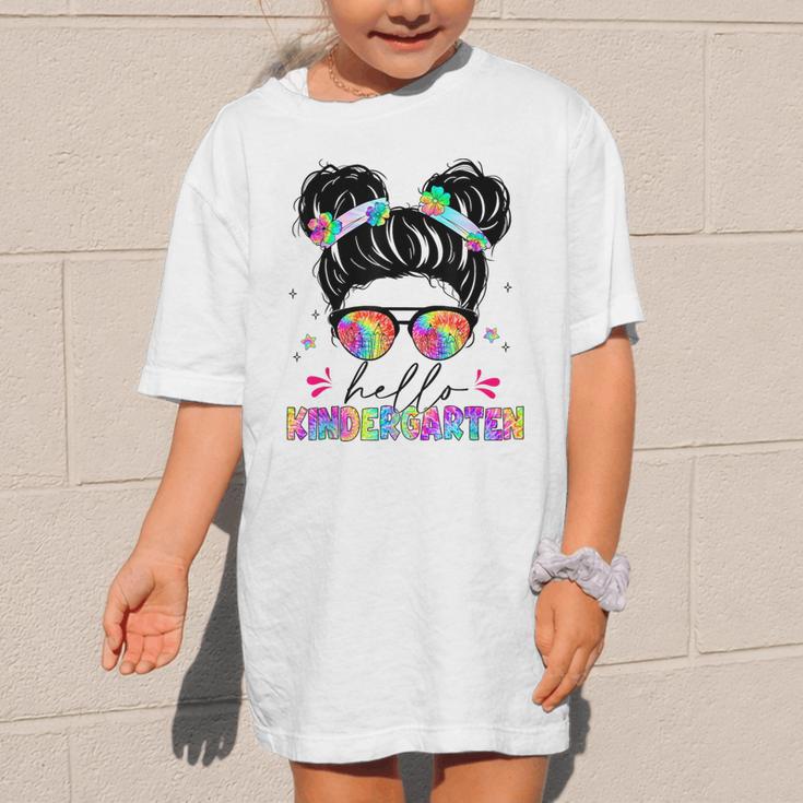 Hello Kindergarten Shirt Messy Bun Tie Dye Back To School Graphic Kid T-Shirt Hello Kindergarten Shirt Messy Bun Tie Dye Back To School Graphic Kid T-Shirt