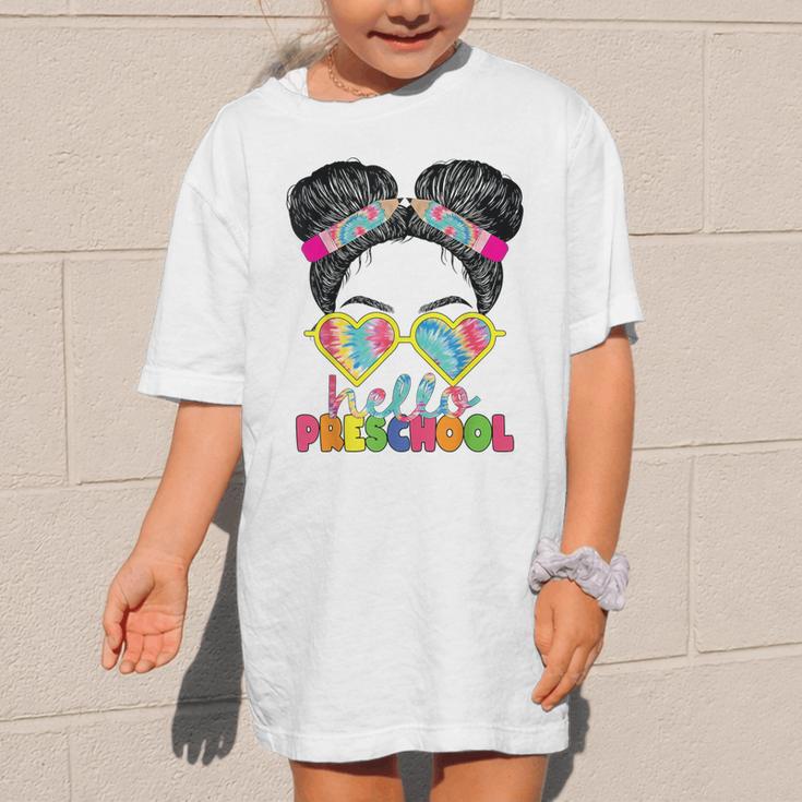 Hello Preschool Messy Bun Tie Dye Back To School Girls Kids Graphic Kid T-Shirt