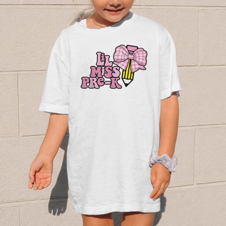 LiL Miss Pre-K Back To School Girls Coquette Bow First Day Graphic Kid T-Shirt