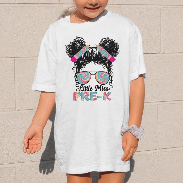 Little Miss Pre-K Girls Back To School Messy Bun Performance Graphic Kid T-Shirt Little Miss Pre-K Girls Back To School Messy Bun Performance Graphic Kid T-Shirt