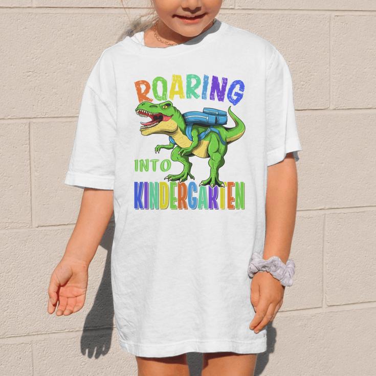 Roaring Into Kindergarten DinosaurRex Back To School Boys Performance Graphic Kid T-Shirt