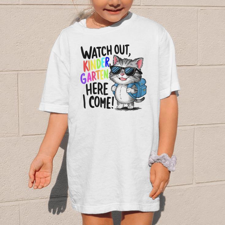 Watch Out Kindergarten Here I Come Cute Cat Back To School Graphic Kid T-Shirt Watch Out Kindergarten Here I Come Cute Cat Back To School Graphic Kid T-Shirt