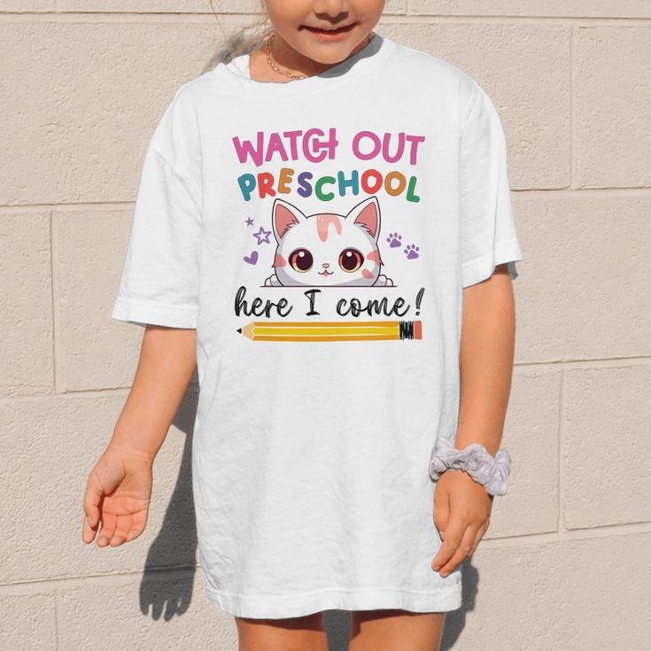 Watch Out Preschool Here I Come Girls Back To School Performance Graphic Kid T-Shirt Watch Out Preschool Here I Come Girls Back To School Performance Graphic Kid T-Shirt