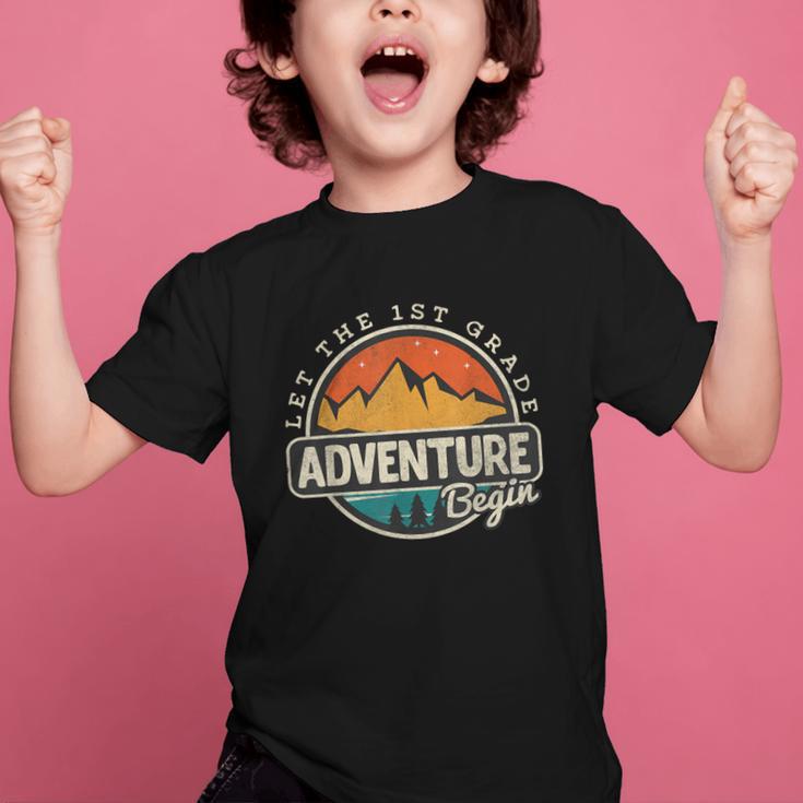 1st First Grade Shirt Adventure Begin Back To School Graphic Kid T-Shirt