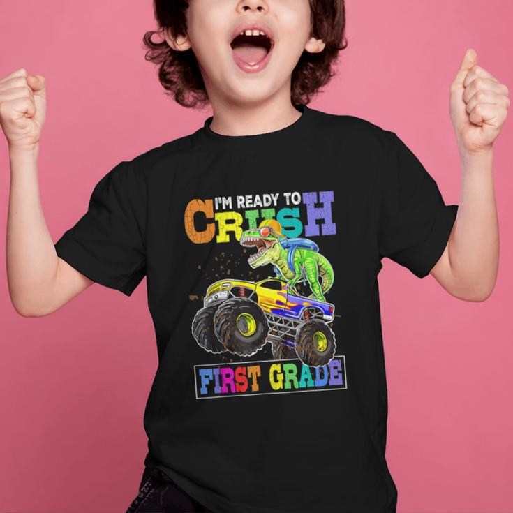 Back To School Boy Dinosaur I'm Ready To Crush First Grade Graphic Kid T-Shirt