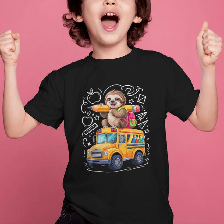 Back To School Sloth School Bus 100 Days Of School Graphic Kid T-Shirt