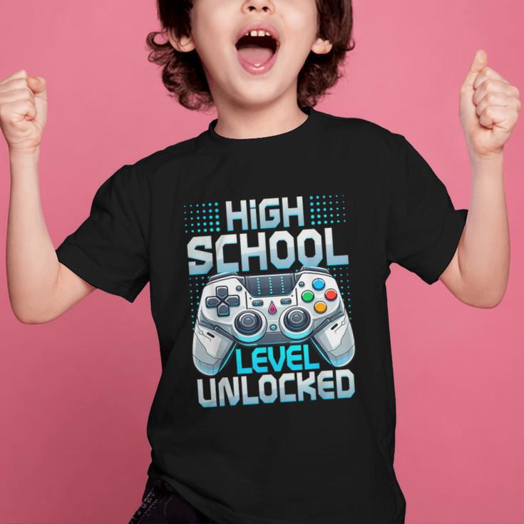 First Day Of High School Level Unlocked Back To School Gamer Graphic Kid T-Shirt First Day Of High School Level Unlocked Back To School Gamer Graphic Kid T-Shirt