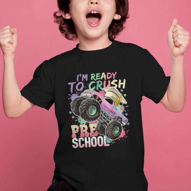 Girls Monster Trucks Ready To Crush Preschool Back To School Graphic Kid T-Shirt