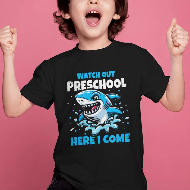 Kids Back To School Watch Out Preschool Here I Come Shark Boys Graphic Kid T-Shirt