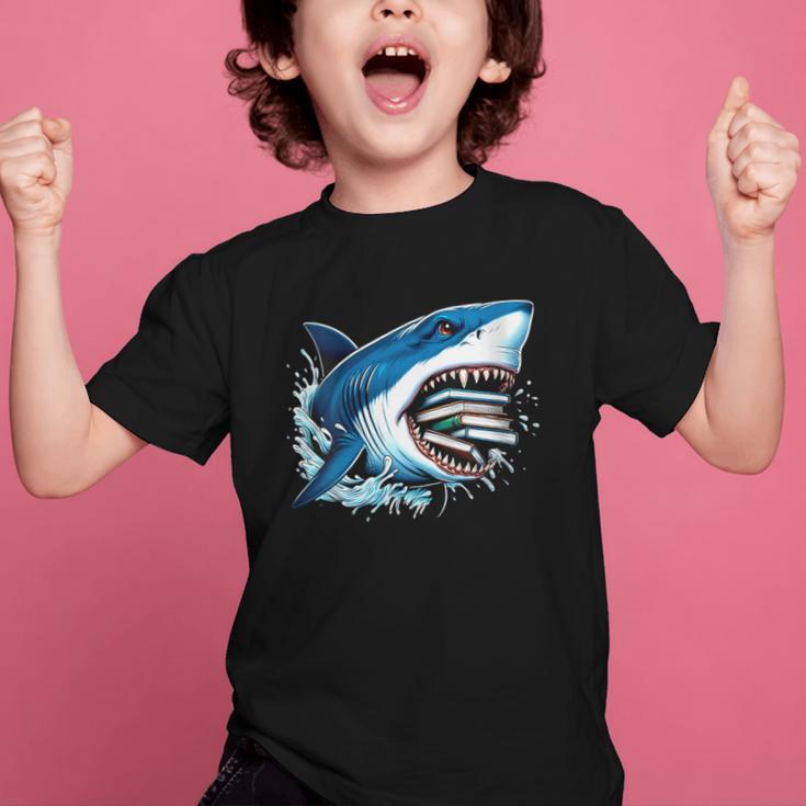 Kids Shark With School Books Back To School Shark Lovers Graphic Kid T-Shirt Kids Shark With School Books Back To School Shark Lovers Graphic Kid T-Shirt