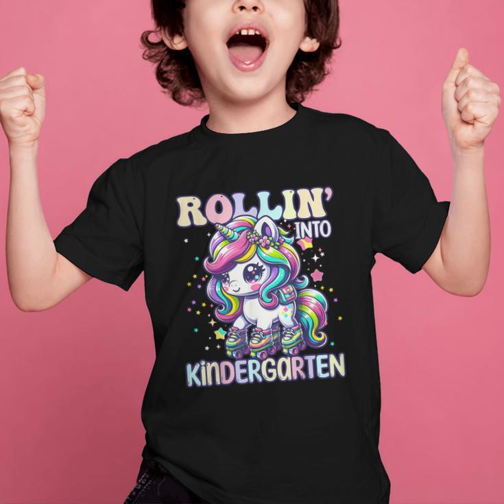 Kindergarten Back To School First Day Girls Rollin Unicorn Graphic Kid T-Shirt