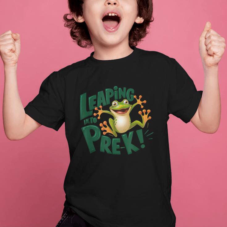 Leaping Into Pre-K Jumping Tree Frog Back To School Fun Graphic Kid T-Shirt Leaping Into Pre-K Jumping Tree Frog Back To School Fun Graphic Kid T-Shirt